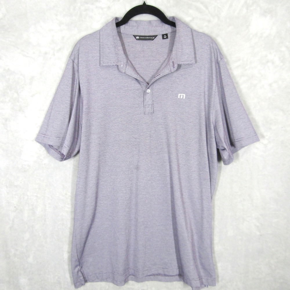 Travis Mathew Mens XL Purple Striped Short Sleeve Golf Polo Shirt Cotton Blend
